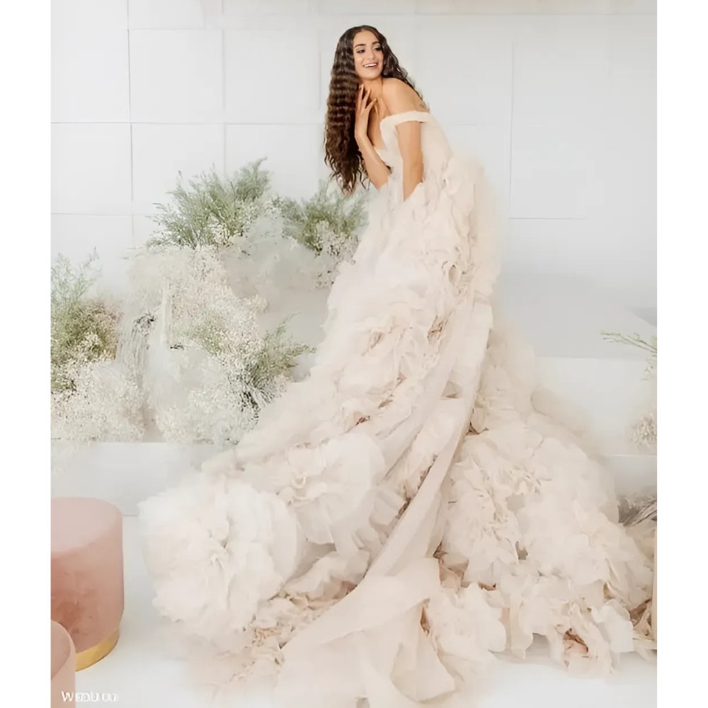 Wedding Dress,  Blush Pink Wedding Gowns Ruffles -Hem A-line Tulle Bridal Dress Lace Up A Voluminous Tulle Gowns