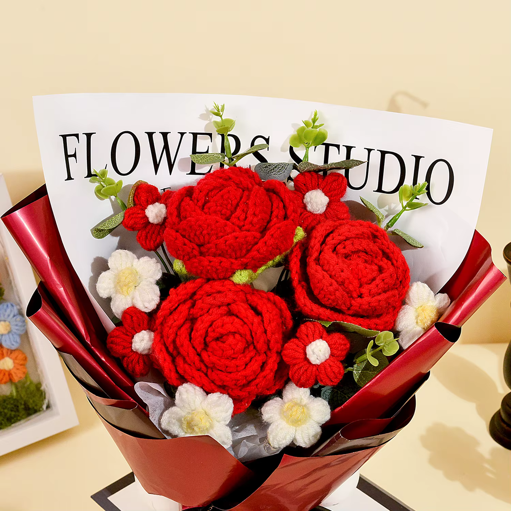 Crochet Rose Bouquet: Handmade Eternal Yarn Flowers, Valentine's Gift
