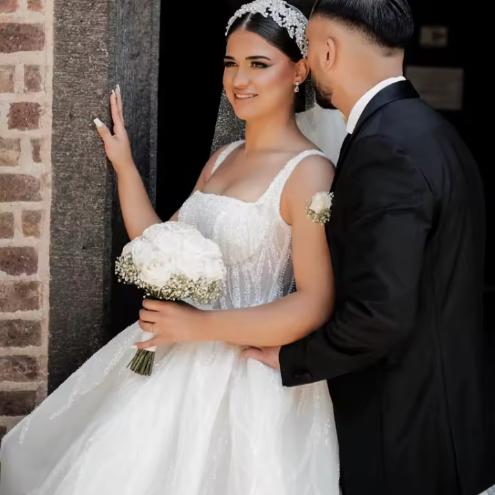 Wedding Dress, Gorgeous Square Collar Beading Ball Gown Princess Bride Plus