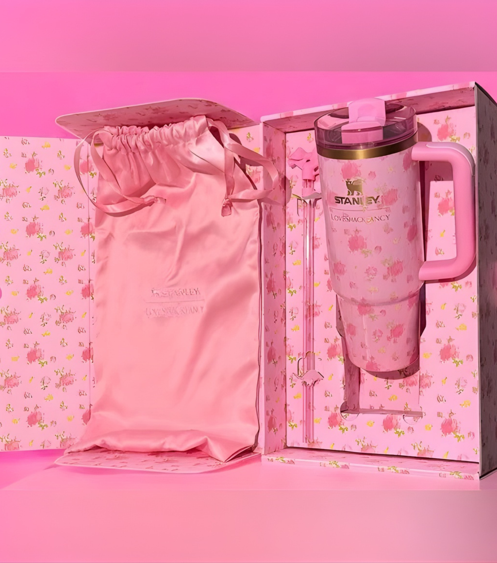 Love Shack Fancy Quencher Tumbler 40 oz Quencher H2.0 with box.40oz Tumbler with Handle,Double Wall Vacuum Reusable Stainless Steel Insulated Water Bottle,With Leak Proof lid and Straw,