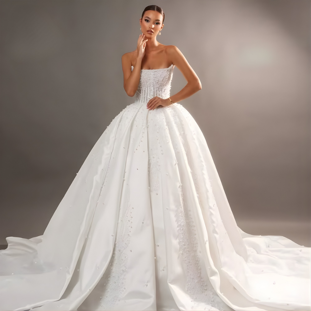 Wedding Dresses,  Lace Beaded Pearls Exquisite Custom Made Bridal Gowns