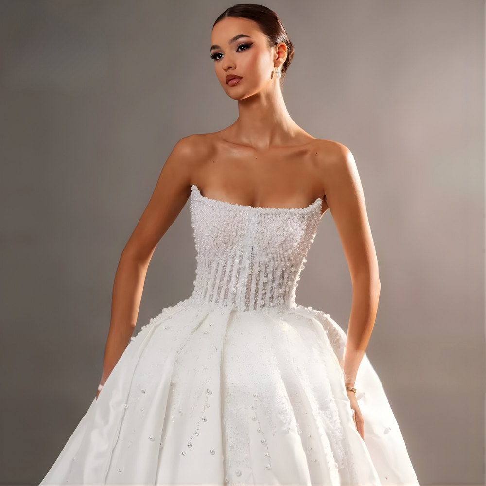 Wedding Dresses,  Lace Beaded Pearls Exquisite Custom Made Bridal Gowns