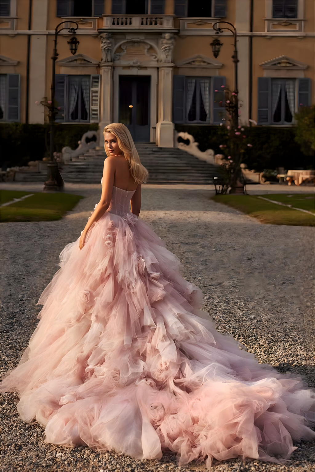 Dress Fluffy Mesh Flower Decoration Pink, Wedding Party Prom Dresses, 2024 Robe De Soiree Femmes