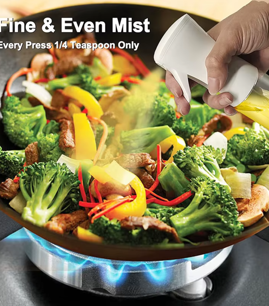 Olive Oil Sprayer for Cooking, 220ml Glass Oil Dispenser for Kitchen Gadgets, Food Grade Premium Spray Bottle, Continuous Spray with Portion Control, for Salad, Frying, BBQ
