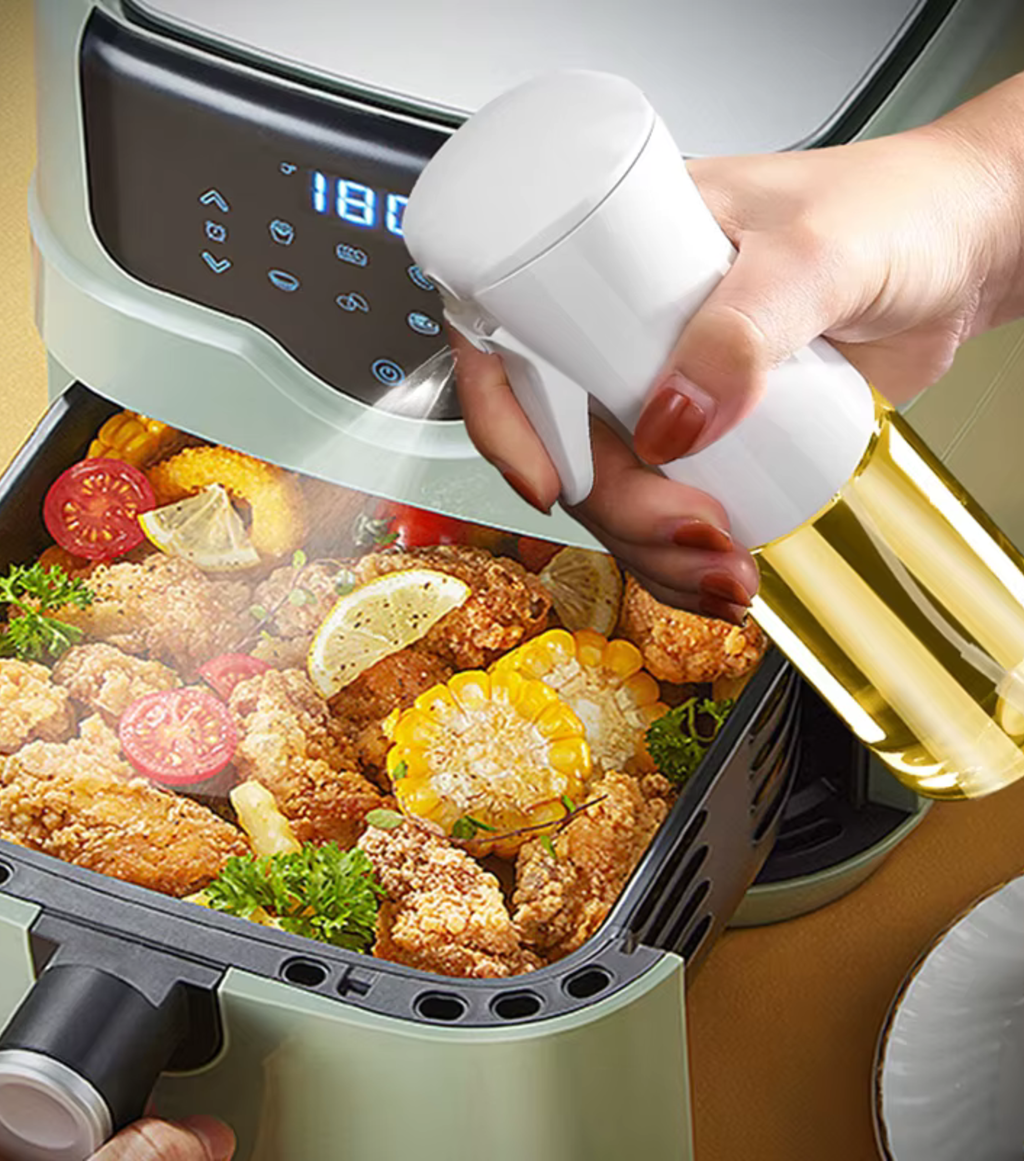 Olive Oil Sprayer for Cooking, 220ml Glass Oil Dispenser for Kitchen Gadgets, Food Grade Premium Spray Bottle, Continuous Spray with Portion Control, for Salad, Frying, BBQ