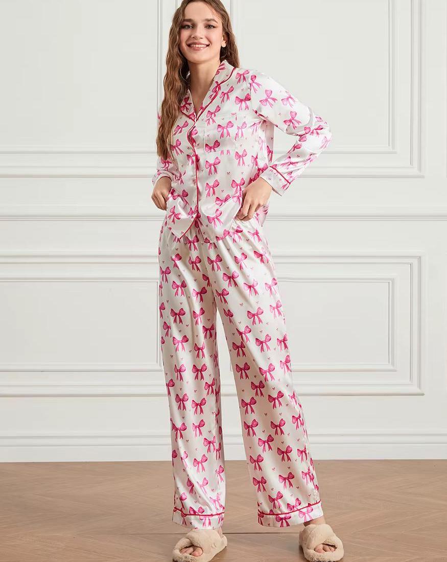 Coquette Pink Bow Cute Pajamas Set Pink Coquette Pajama Gifts For Her Cozy Pants Valentines Day Pjs Christmas Pink Bow Pajama present Gifts,