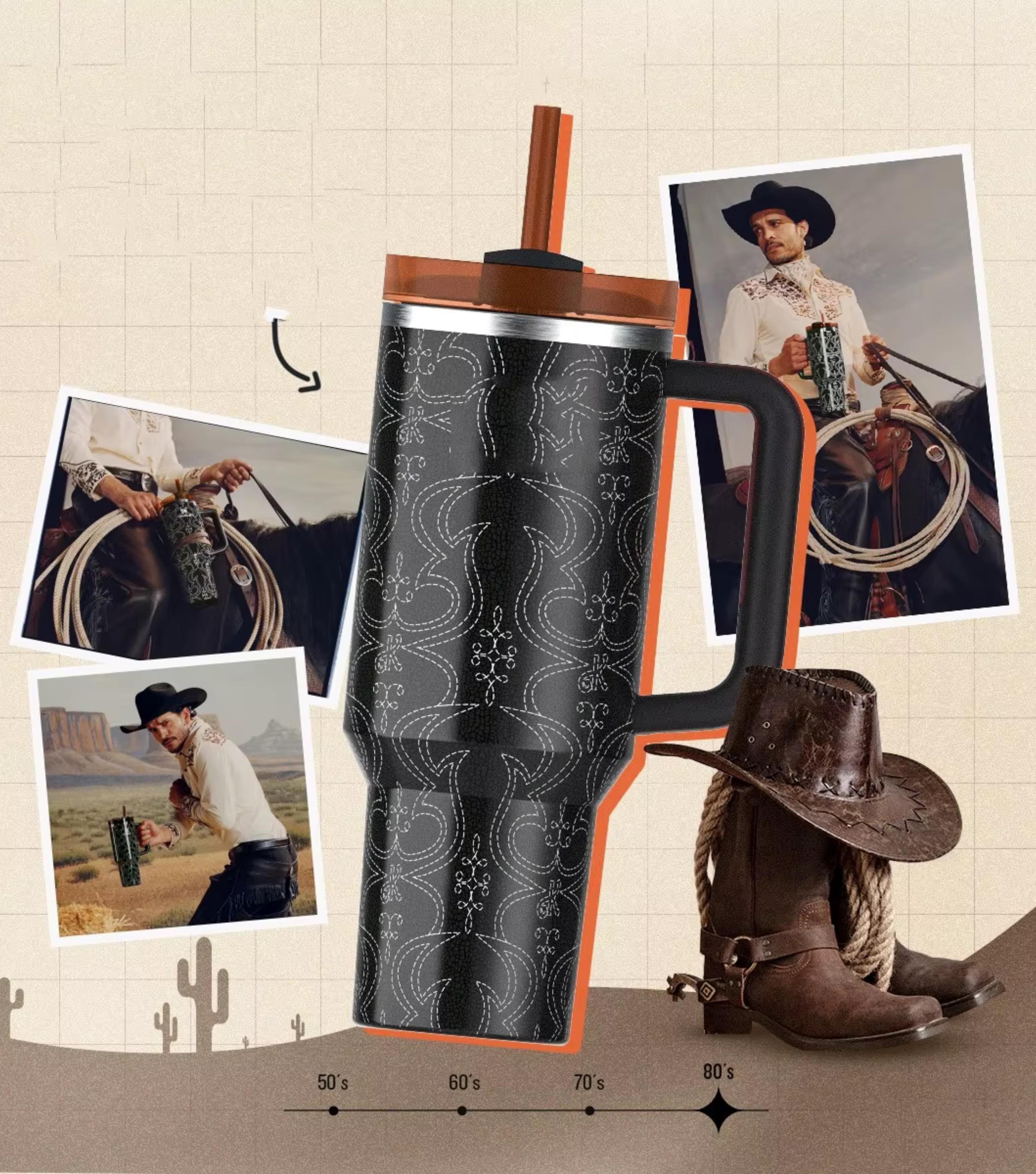 Western ken tumbler Quencher 40 Oz Western ken stanley tumbler gift for her Christmas gift Travel Mug.