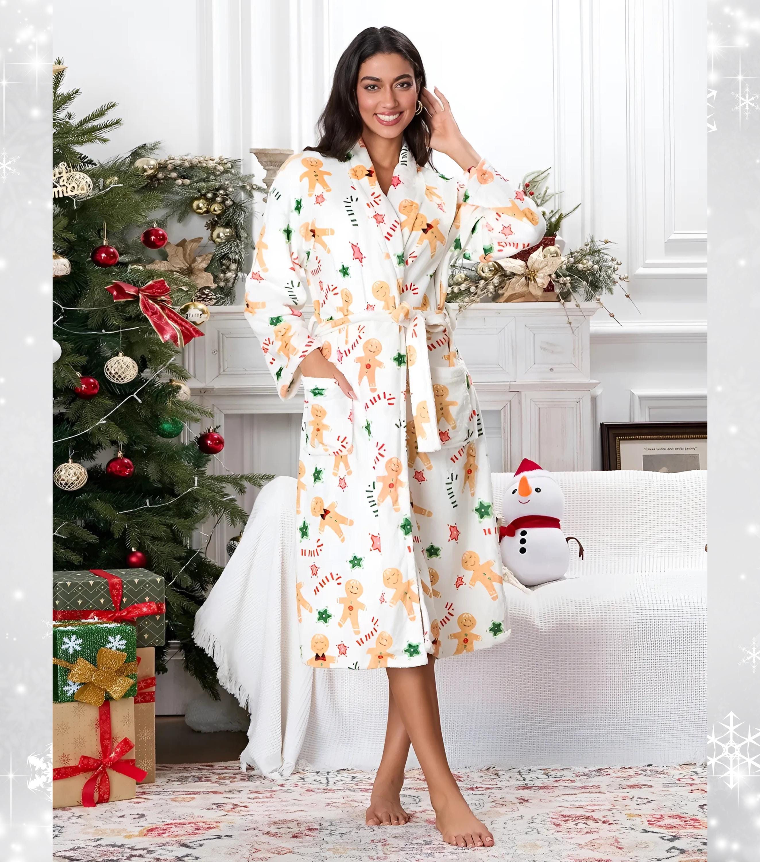 Women Plush Robe Reindeer Wedding Robe Christmas Robe Fleece Plush Robe Cozy Soft Bathrobe Monogram Fleece