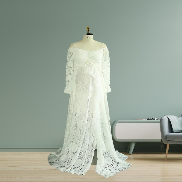 Maternity Dreses for PhotoShoot, Tulle Maternity Gown, Baby Shower Dress, Boho Maternity, Pregnancy Dress Baby Shower Ruffled Split