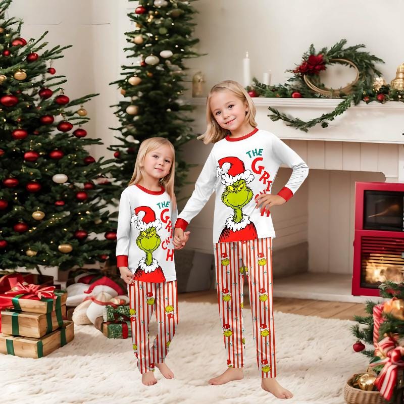 Family Christmas Pajamas, Grinch Matching Christmas Pajamas,Toddler Christmas Pajamas,Monogram Family Christmas PJs Xmas Family Matching
