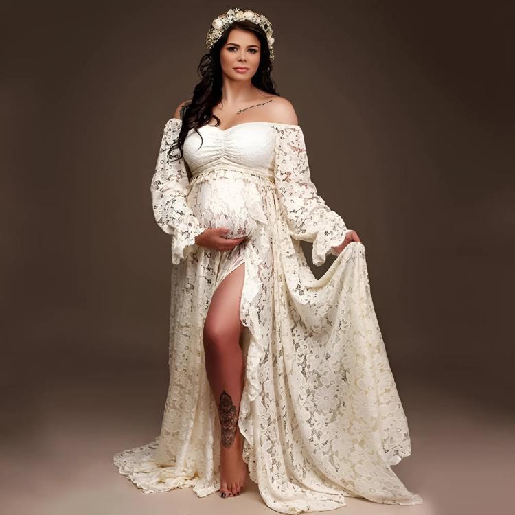 Maternity Dreses for PhotoShoot, Tulle Maternity Gown, Baby Shower Dress, Boho Maternity, Pregnancy Dress Baby Shower Ruffled Split