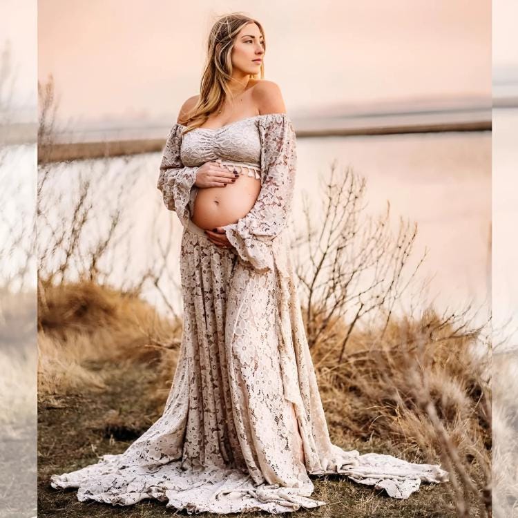 Maternity Dreses for PhotoShoot, Tulle Maternity Gown, Baby Shower Dress, Boho Maternity, Pregnancy Dress Baby Shower Ruffled Split